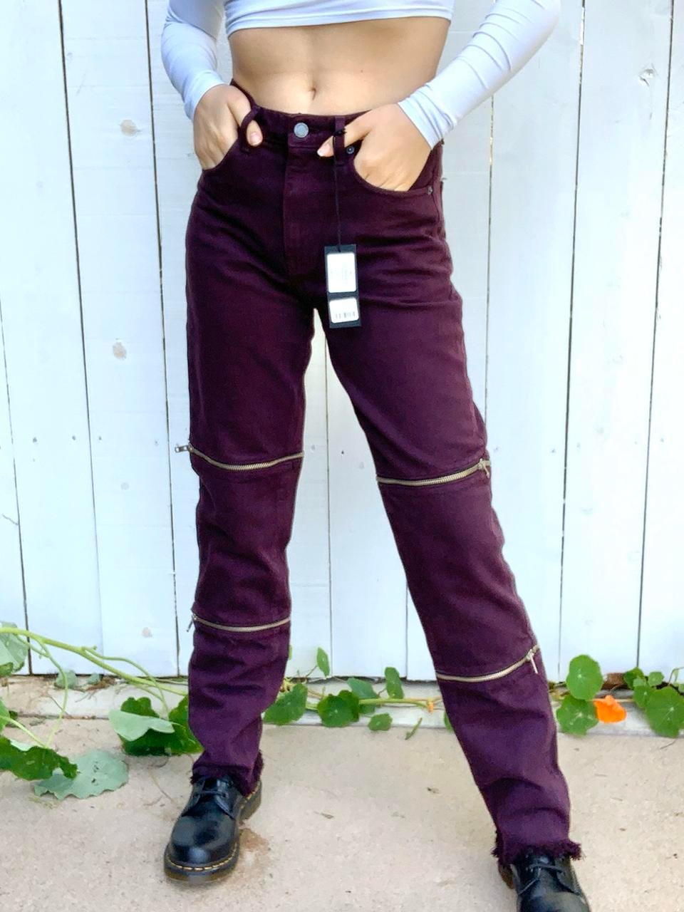 Purple Zip-Accent Jeans